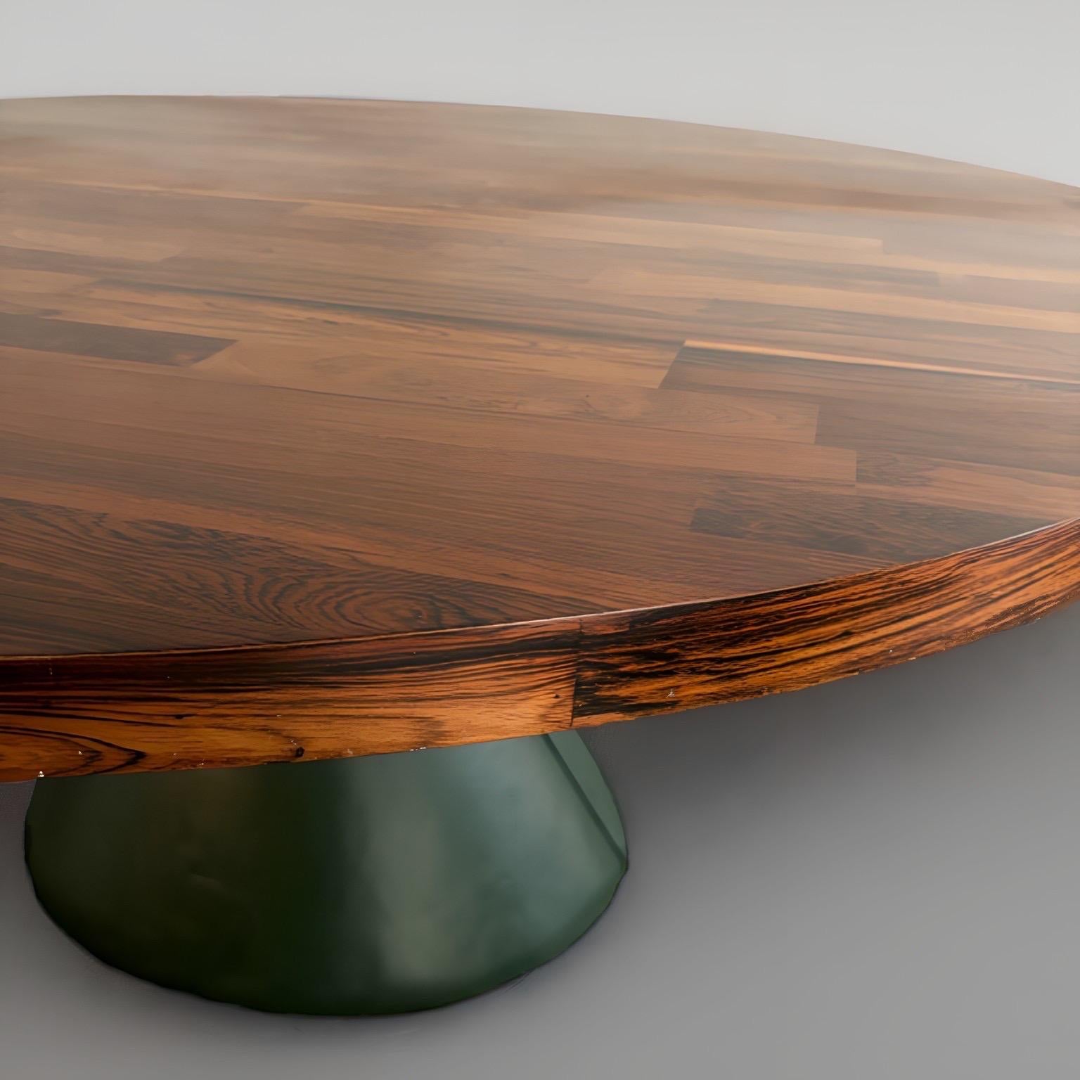 Mid-Century Modern Round Wooden Leather Dining Table by Jorge Zalszupin, 1960s In Good Condition For Sale In Vienna, AT