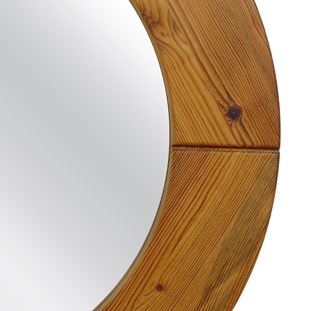 20th Century Mid-Century Modern Round Wooden Wall Mirror by Glasmäster Markaryd
