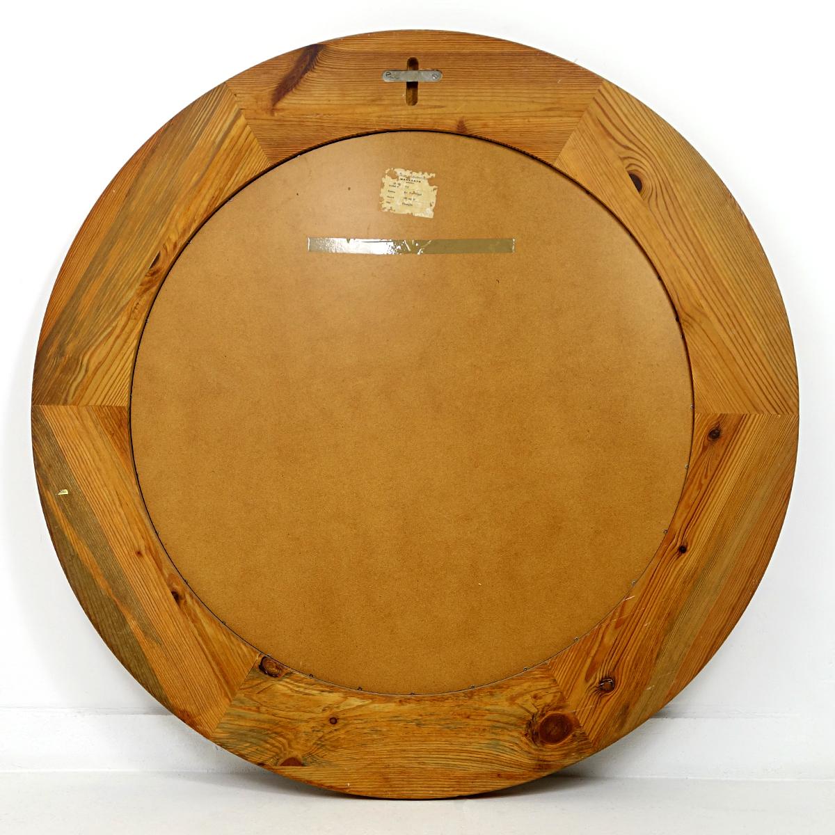 Mid-Century Modern Round Wooden Wall Mirror by Glasmäster Markaryd 1