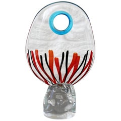 Mid-Century Modern Rounded Murano Italy Blue Red Glass Art Table Sculpture