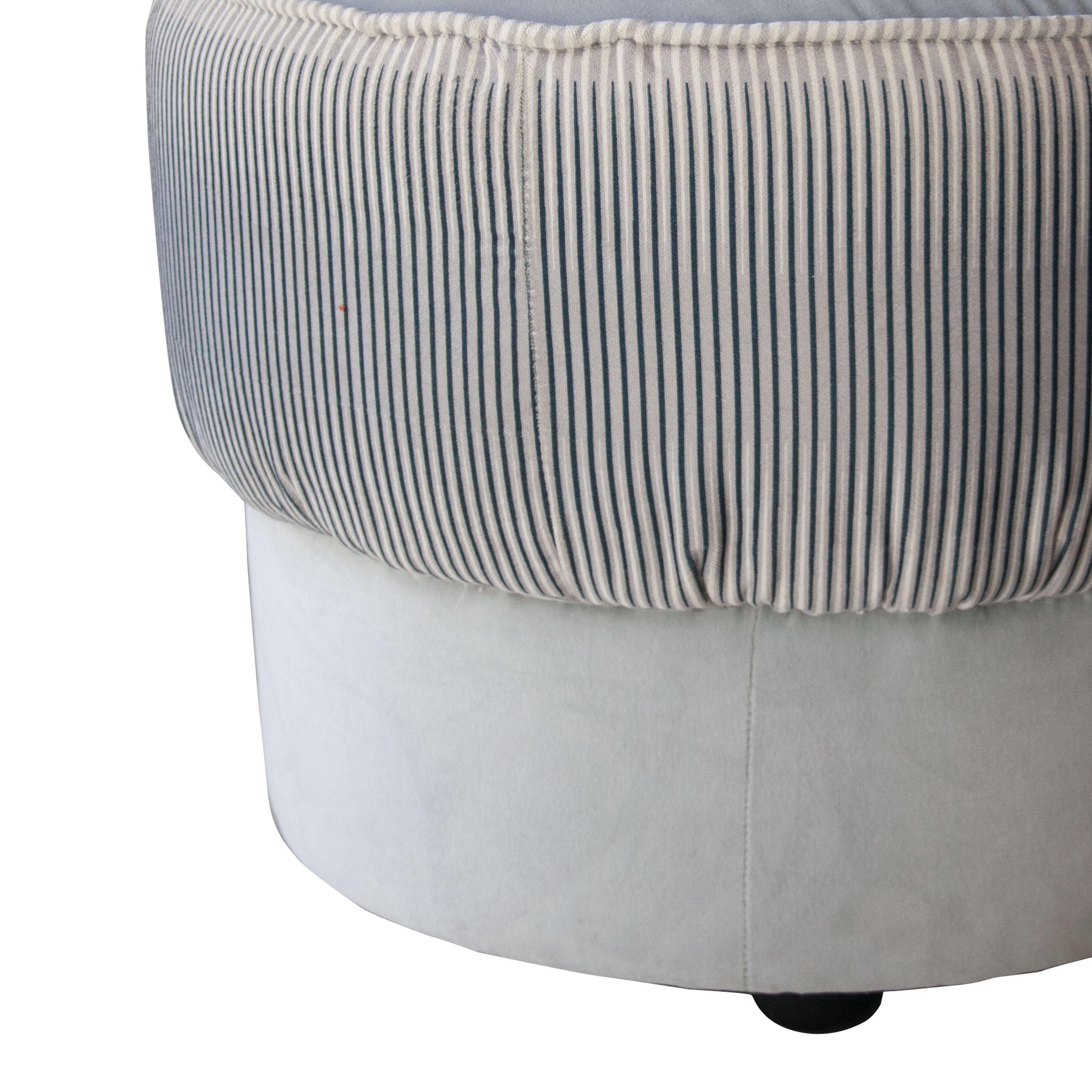 Mid-Century Modern Rounded Striped White Blue Italian Pouf, 1950 In Good Condition In Madrid, ES