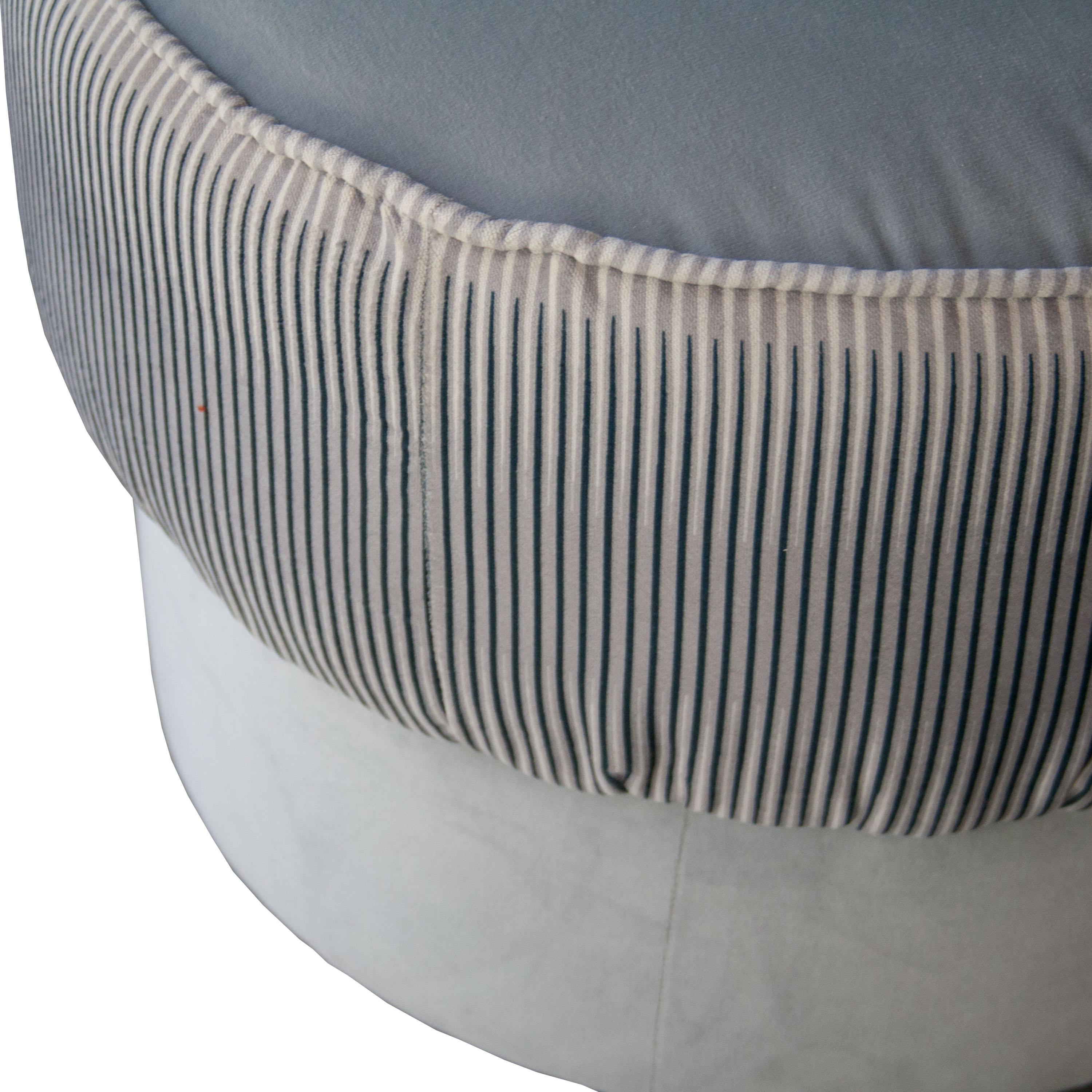 Mid-20th Century Mid-Century Modern Rounded Striped White Blue Italian Pouf, 1950