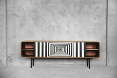 Mid-Century Modern Rounded Walnut Sideboard with Op-Art Pattern, 1960s