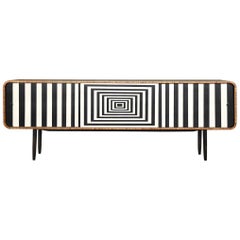 Mid-Century Modern Rounded Walnut Sideboard with Op-Art Pattern, 1960s