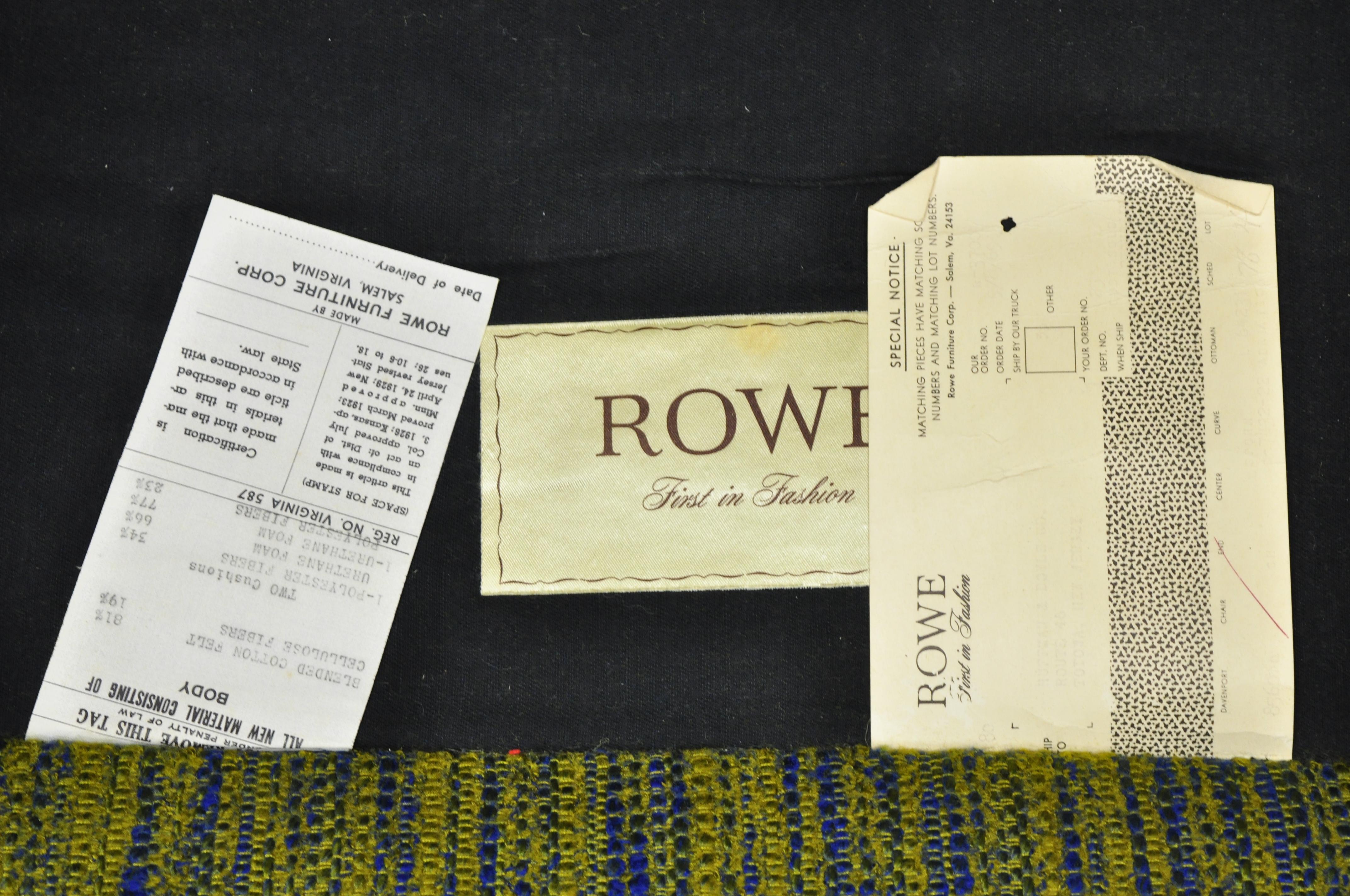 Mid-Century Modern Rowe Walnut Lounge Club Chair Original Green Blue Fabric 2
