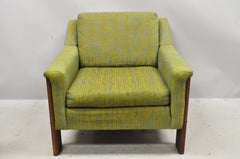 Mid-Century Modern Rowe Walnut Lounge Club Chair Original Green Blue Fabric