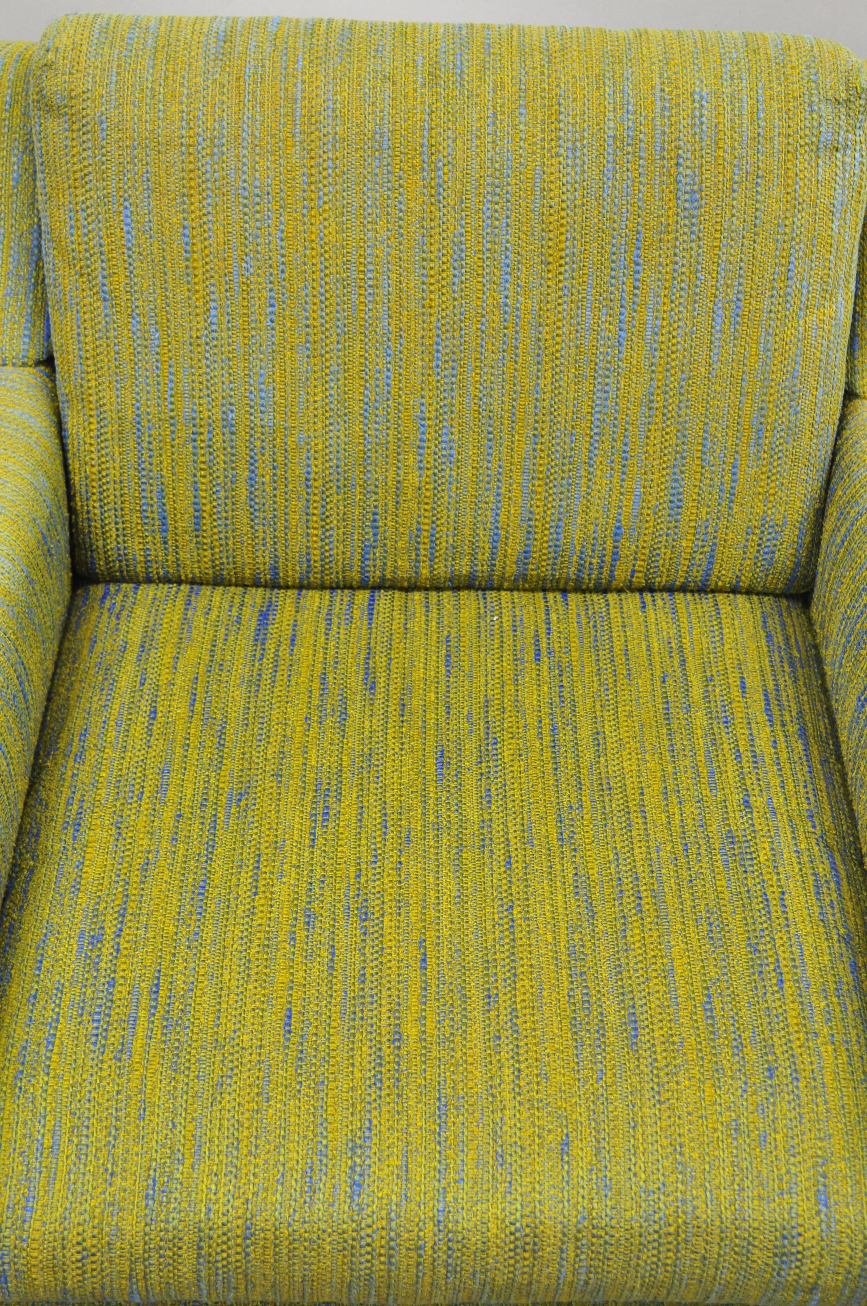 North American Mid-Century Modern Rowe Walnut Lounge Club Chair Original Green Blue Fabric