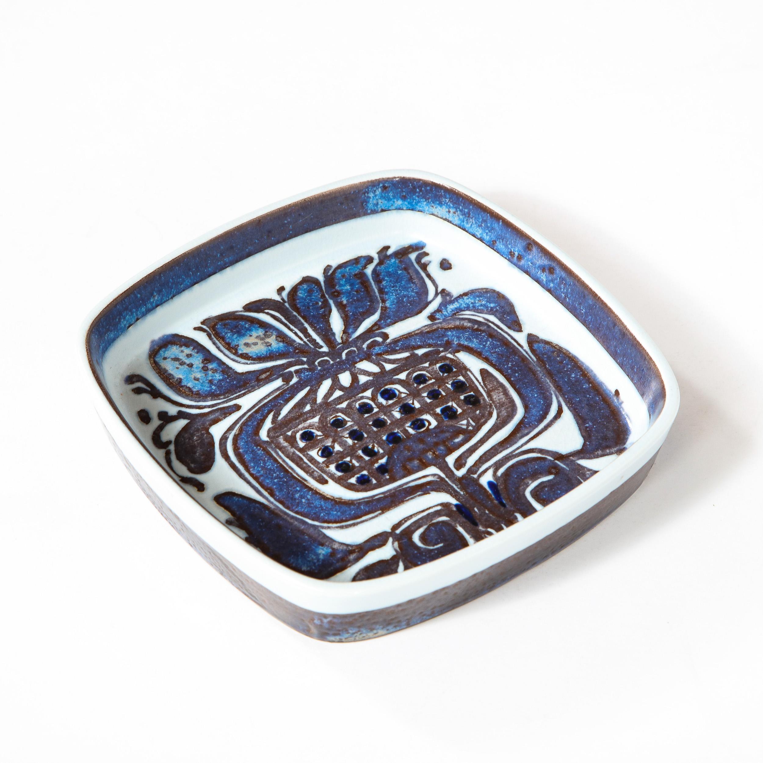 Mid-Century Modern Royal Copenhagen Stylized Blue Thistle Decorative Dish 3