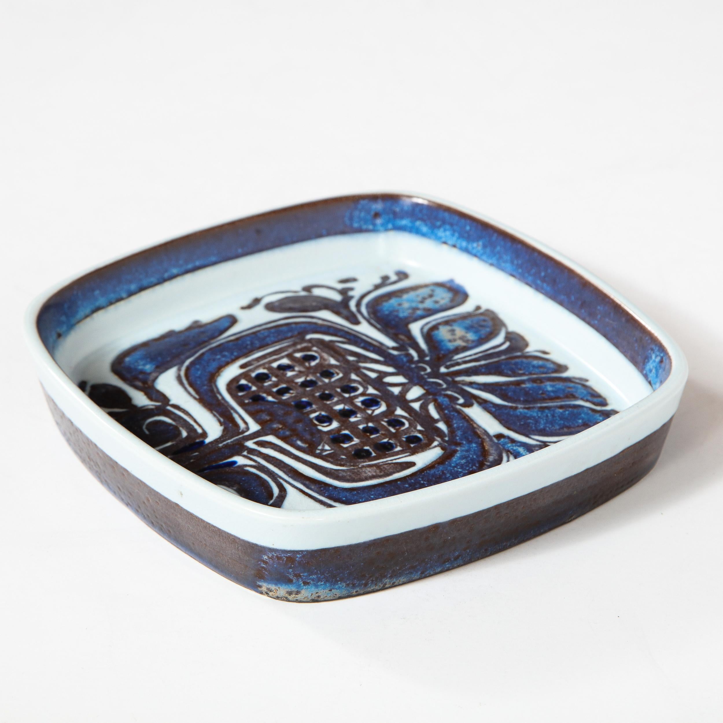 Mid-Century Modern Royal Copenhagen Stylized Blue Thistle Decorative Dish 4