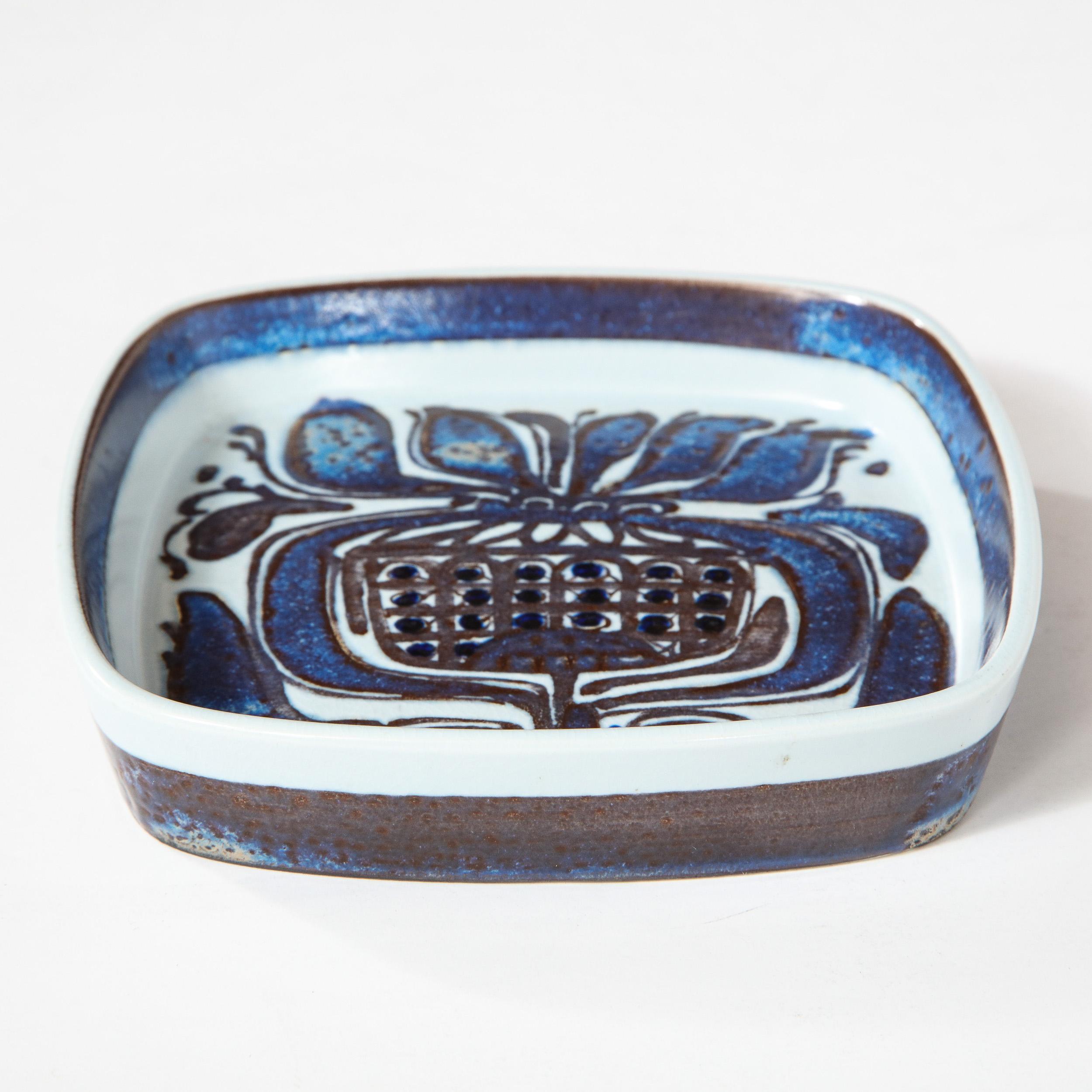 Mid-Century Modern Royal Copenhagen Stylized Blue Thistle Decorative Dish 5