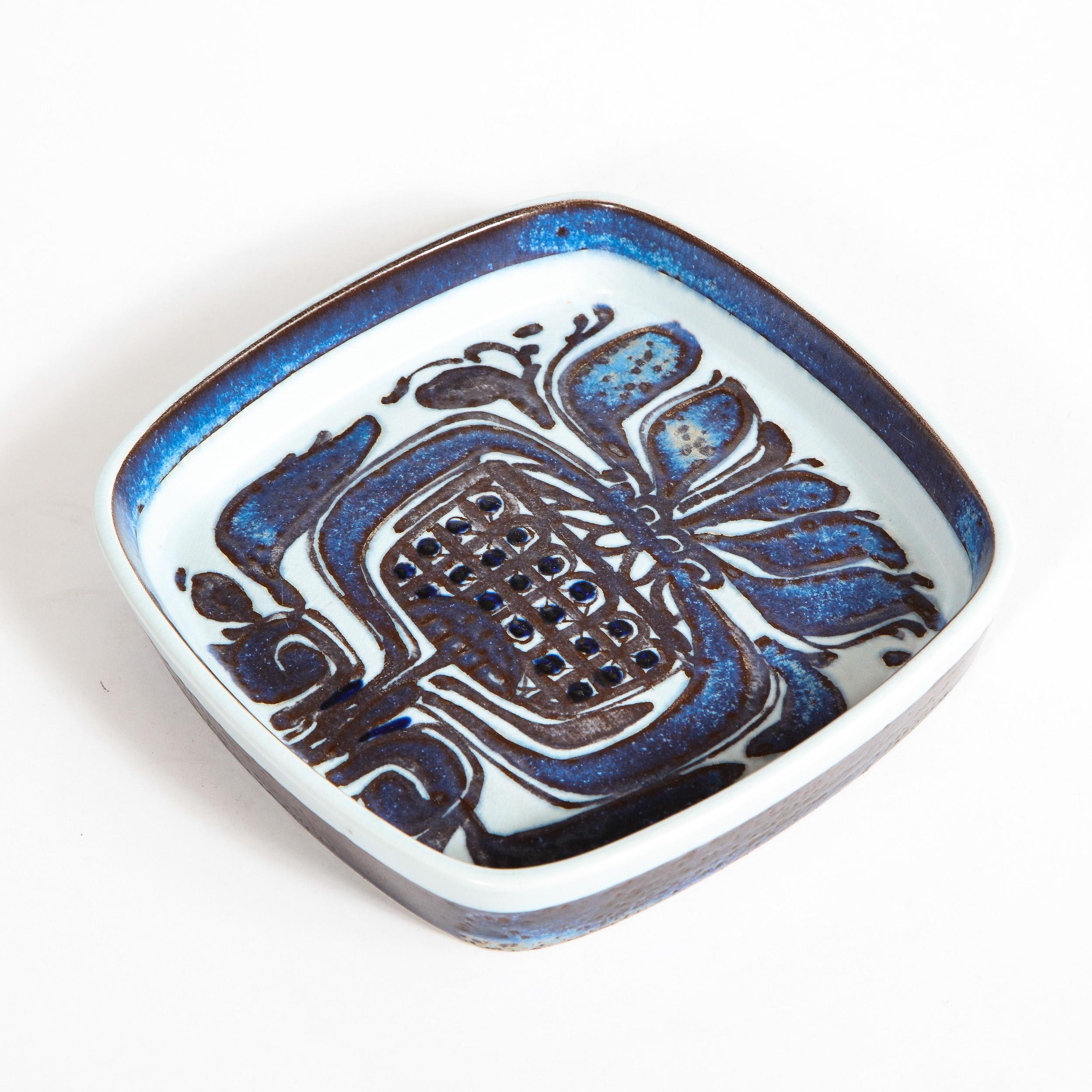 Ceramic Mid-Century Modern Royal Copenhagen Stylized Blue Thistle Decorative Dish