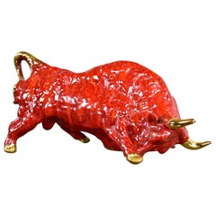 Retro Mid-Century Modern Royal Haeger Style Ceramic Red Charging Bull Sculpture