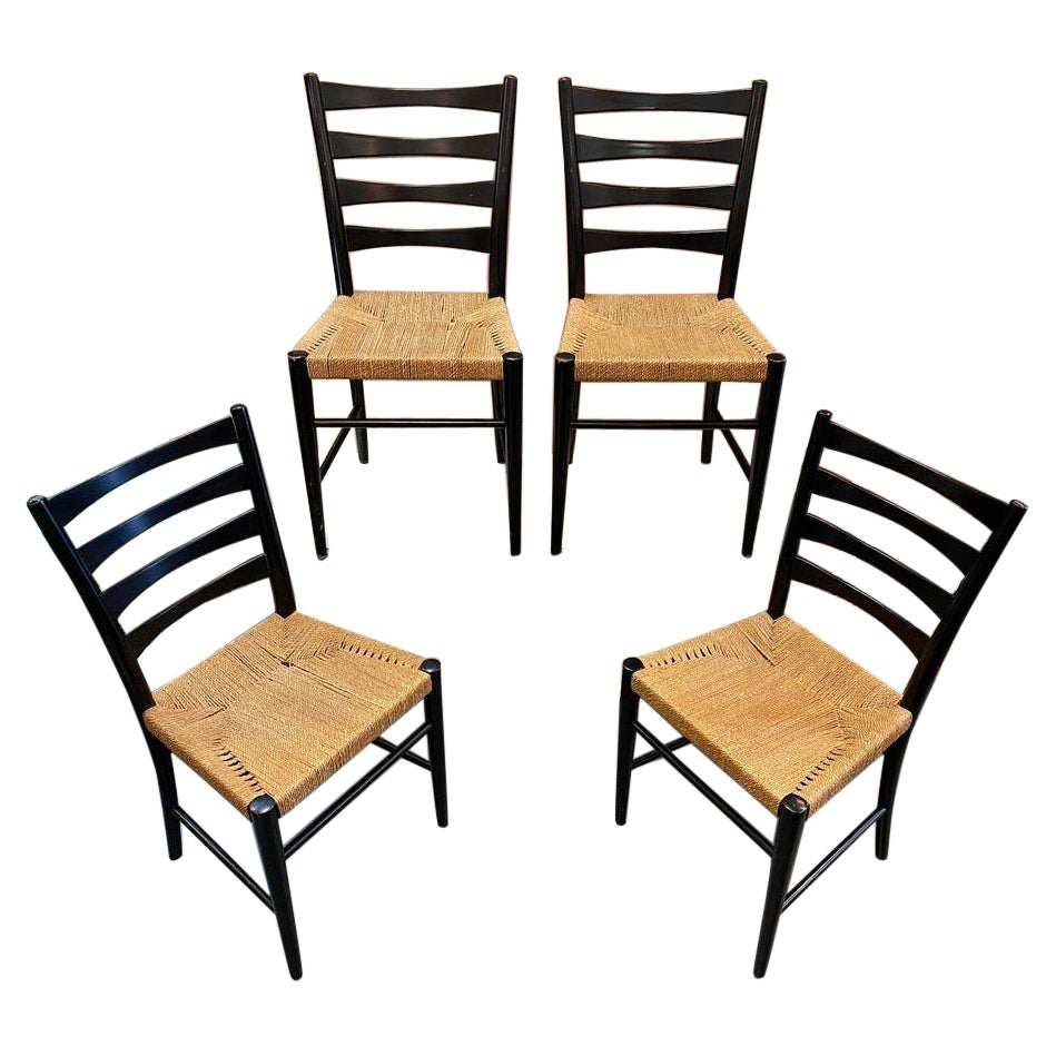 Royal Sweden Gewebte Seil-Esszimmerstühle – 4er-Set, Mid-Century Modern