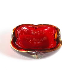Mid-Century Modern Ruby Hand Blown Murano Bowl with Citrine Accents