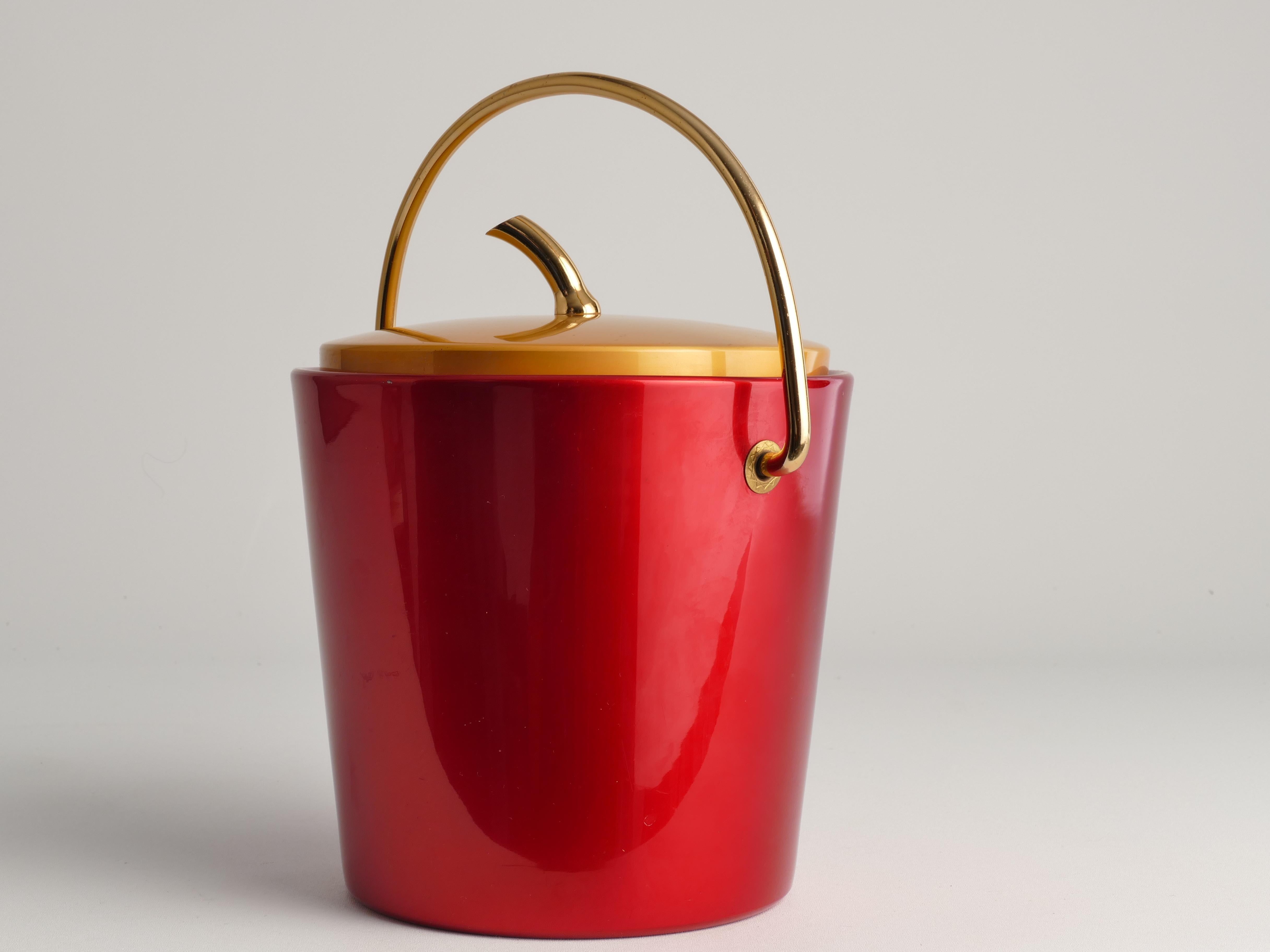 Mid-Century Modern Ruby Red and Gold Ice Bucket by Luxium, France, 1970s 6