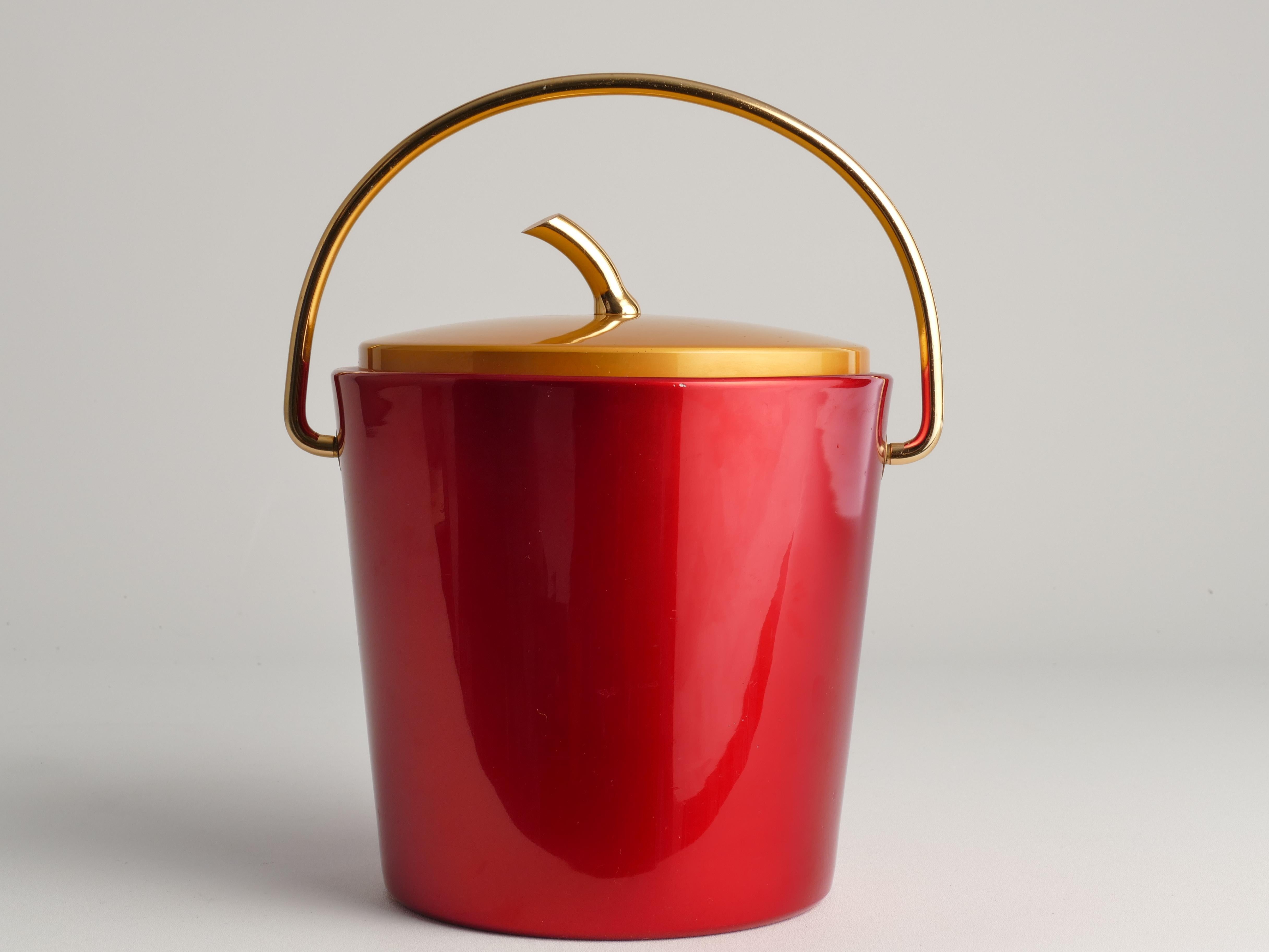 Mid-Century Modern Ruby Red and Gold Ice Bucket by Luxium, France, 1970s For Sale 7