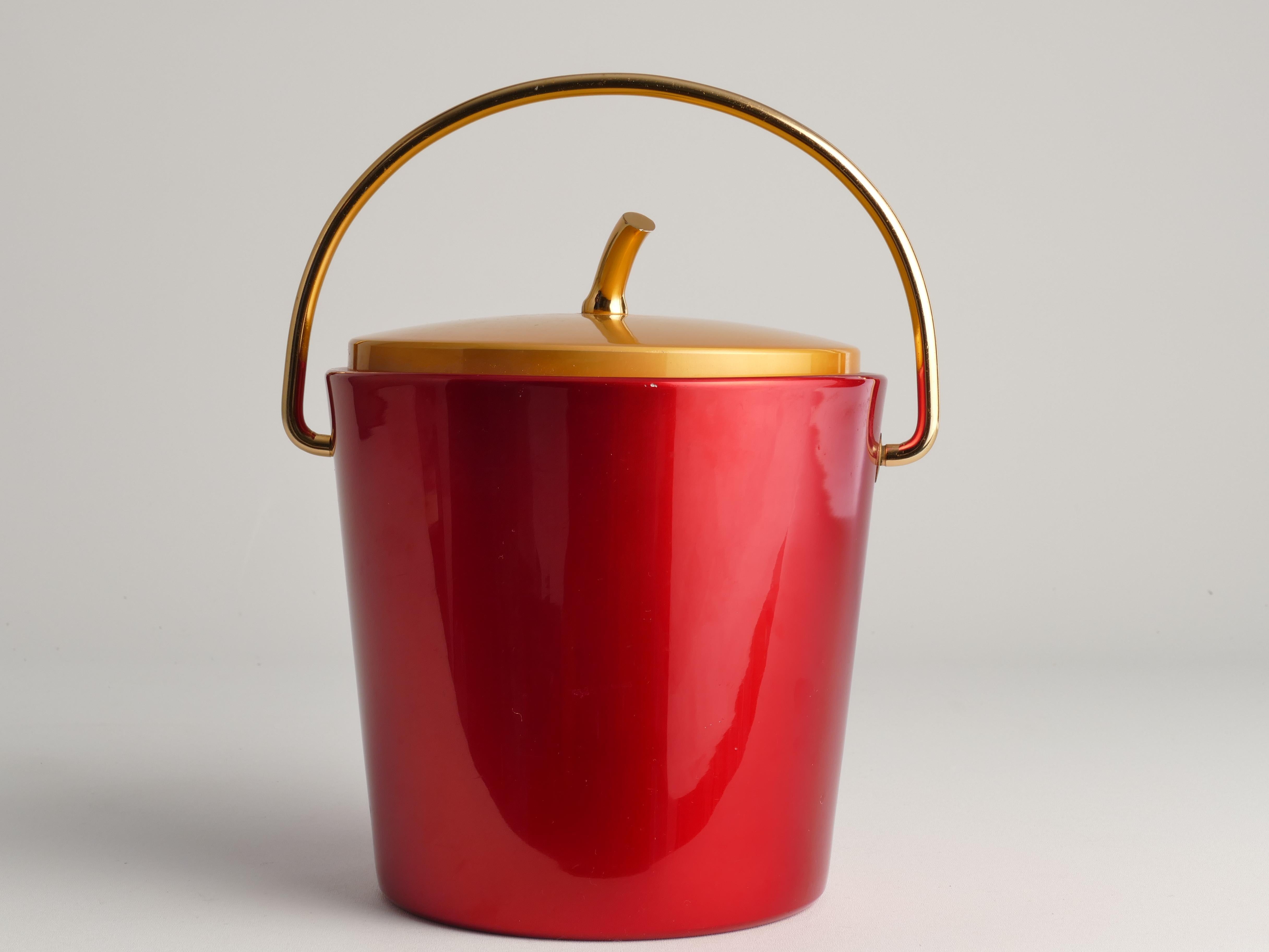 Mid-Century Modern Ruby Red and Gold Ice Bucket by Luxium, France, 1970s 8