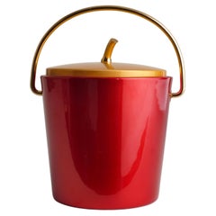 Antique Mid-Century Modern Ruby Red and Gold Ice Bucket by Luxium, France, 1970s