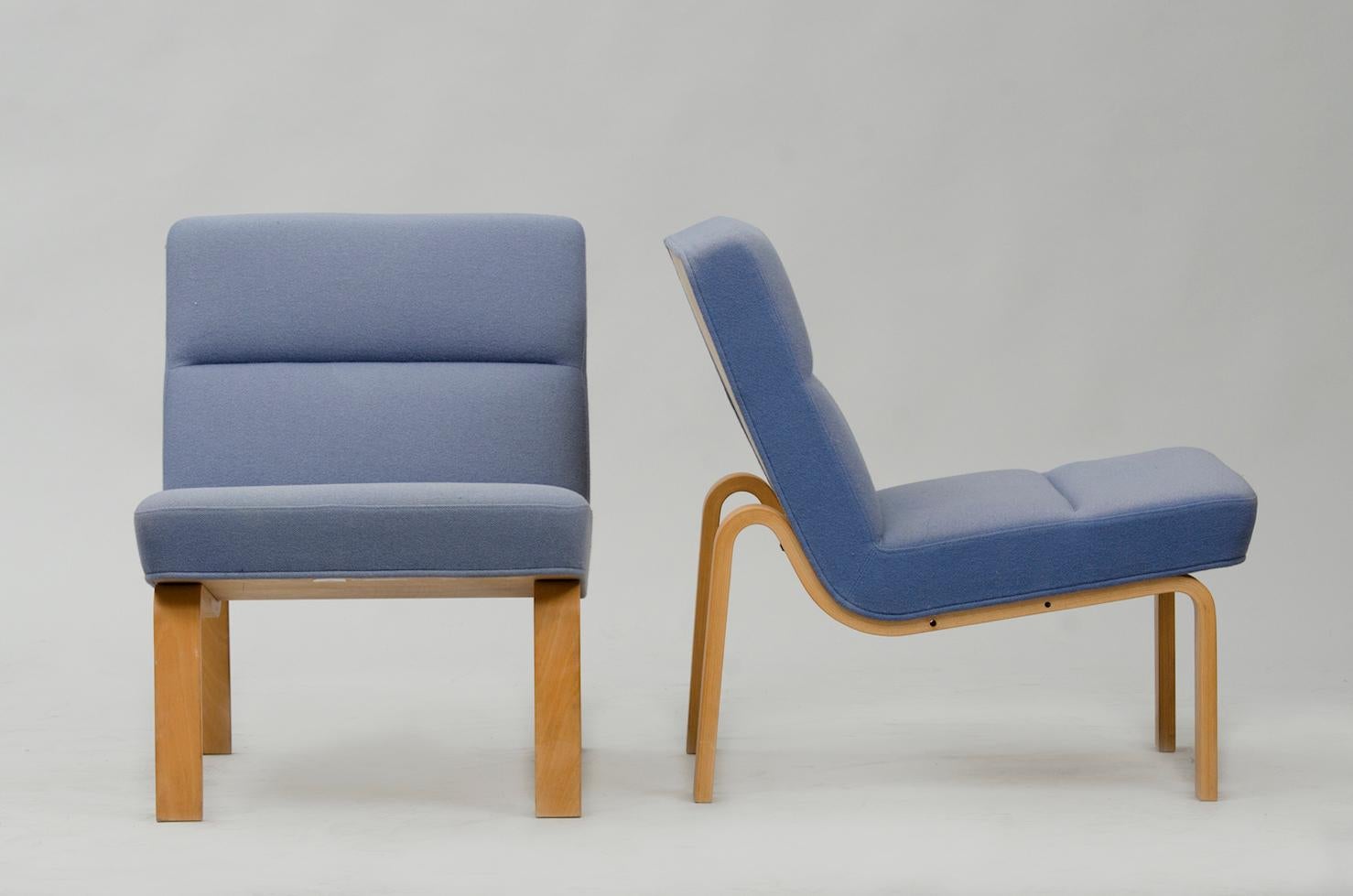 Mid-Century Modern Rud Thygesen & Johnny Sørensen chairs for Magnus Olesen, bent beech and blue fabric.
