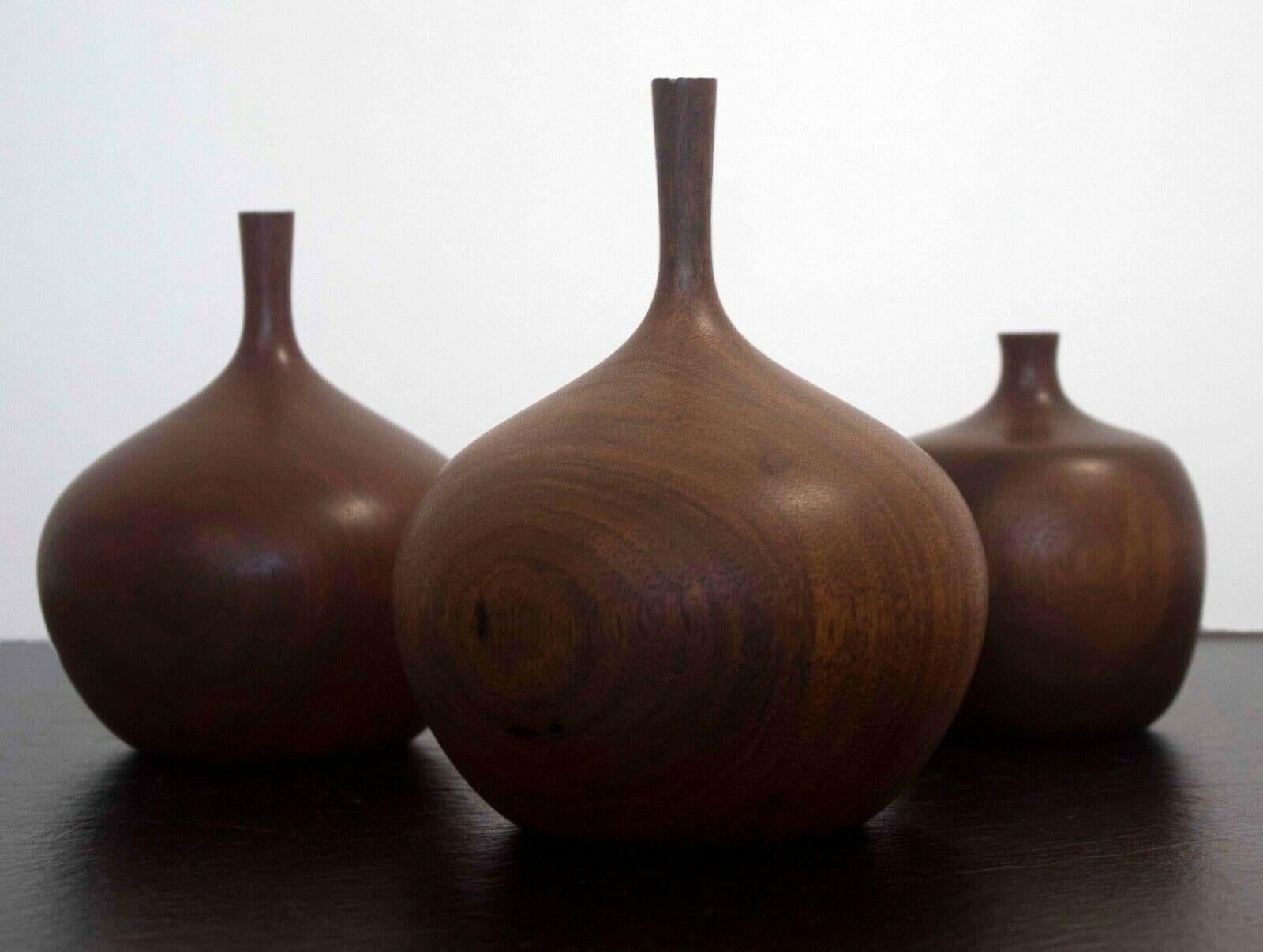 Mid-Century Modern Mid Century Modern Rude Osolnik Set of 3 Carved Walnut Wood Vessels Signed