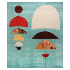 Rug 
Kilim
s Mid-Century Modern Rug Blue Multi-Color Wool and Silk Custom