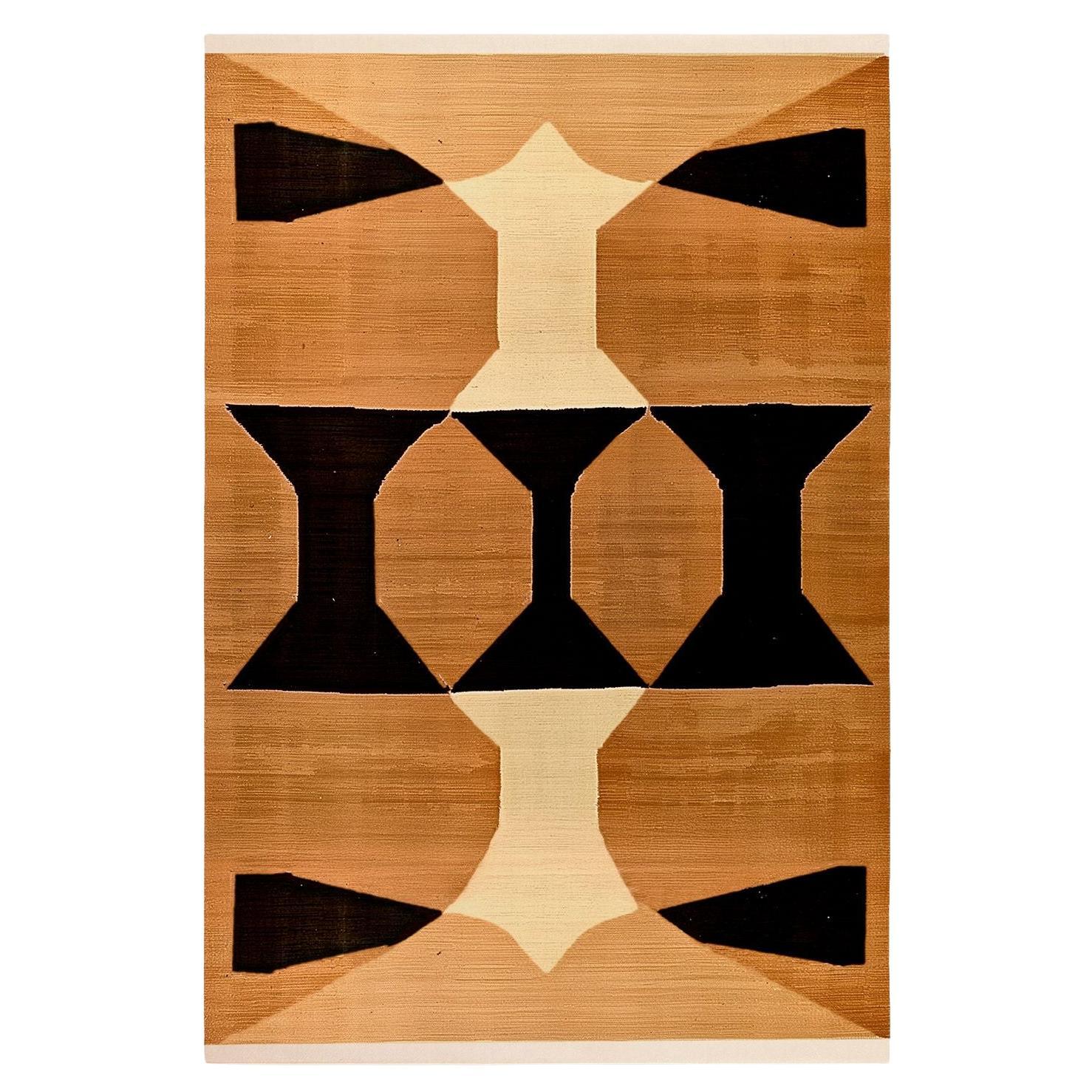 Alfombra Moderna de Mitad de Siglo Motivo Geométrico Étnico Beige Marrón, Mostaza, Negro