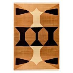 Alfombra Moderna de Mitad de Siglo Motivo Geométrico Étnico Beige Marrón, Mostaza, Negro