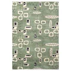 Rug & Kilim's Mid-Century Modern Rug in Green and Beige All-Over Pattern