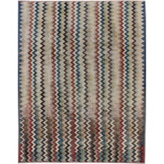 Mid-Century Modern Rug in Navy, Red, Green, Brown & Ivory