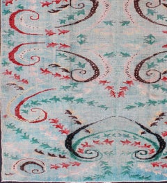 Vintage Art Nouveau Rug in Blue 6'3 x 9'1