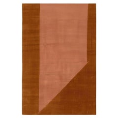 Alfombra Moderna de Mitad de Siglo Motivo Geométrico Mínimo Rosa Colorete, Rojo Marrón