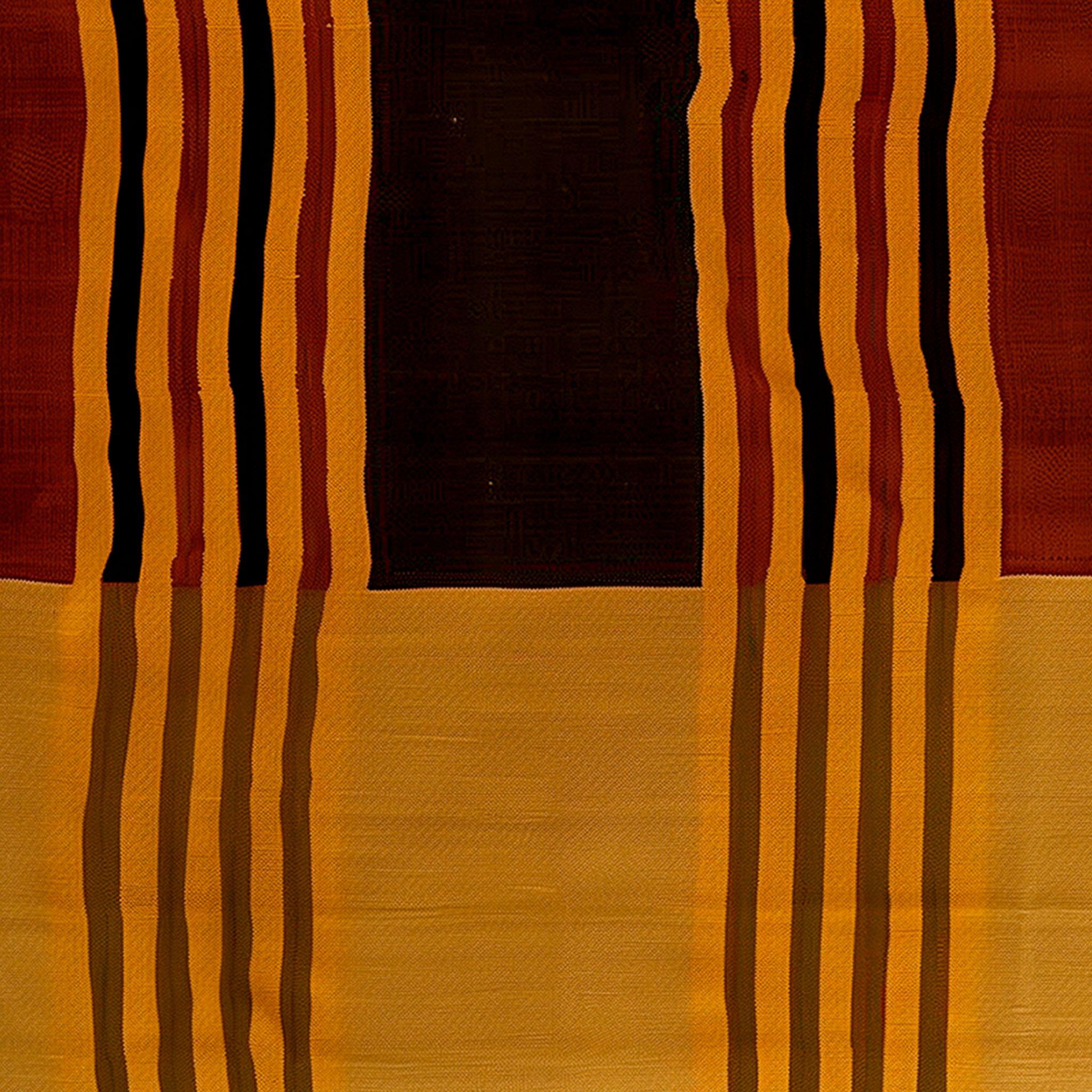 Hand-Crafted Mid-Century Modern Rug Organic Stripes Pattern Red, Brown, Orange, Yellow, Black For Sale