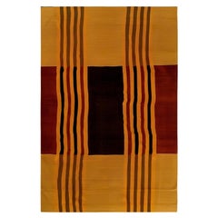Alfombra Moderna de Mitad de Siglo Patrón de Rayas Orgánico Rojo, Marrón, Naranja, Amarillo, Negro