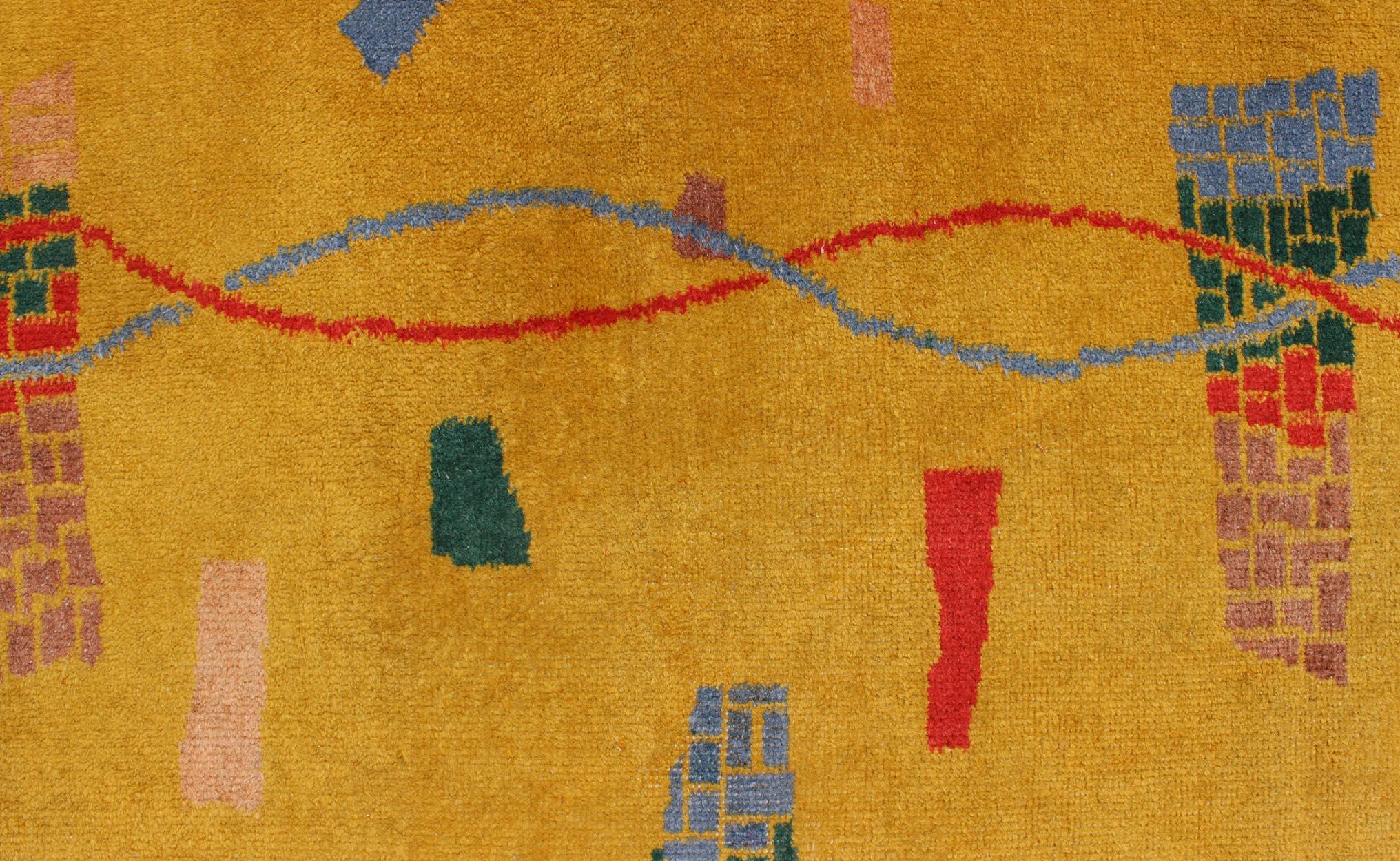 Mid-20th Century Mid-Century Modern Rug, Turkish Carpet in Bright Yellow, Red, Blue, Green & Pink For Sale