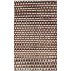 Mid-Century Modern Rug with All-Over Checkerboard Pattern in Multi Brown Tones