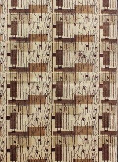 Mid-Century Modern Rug with Jagged Stripes and Blocks Design in Shades of Brown
