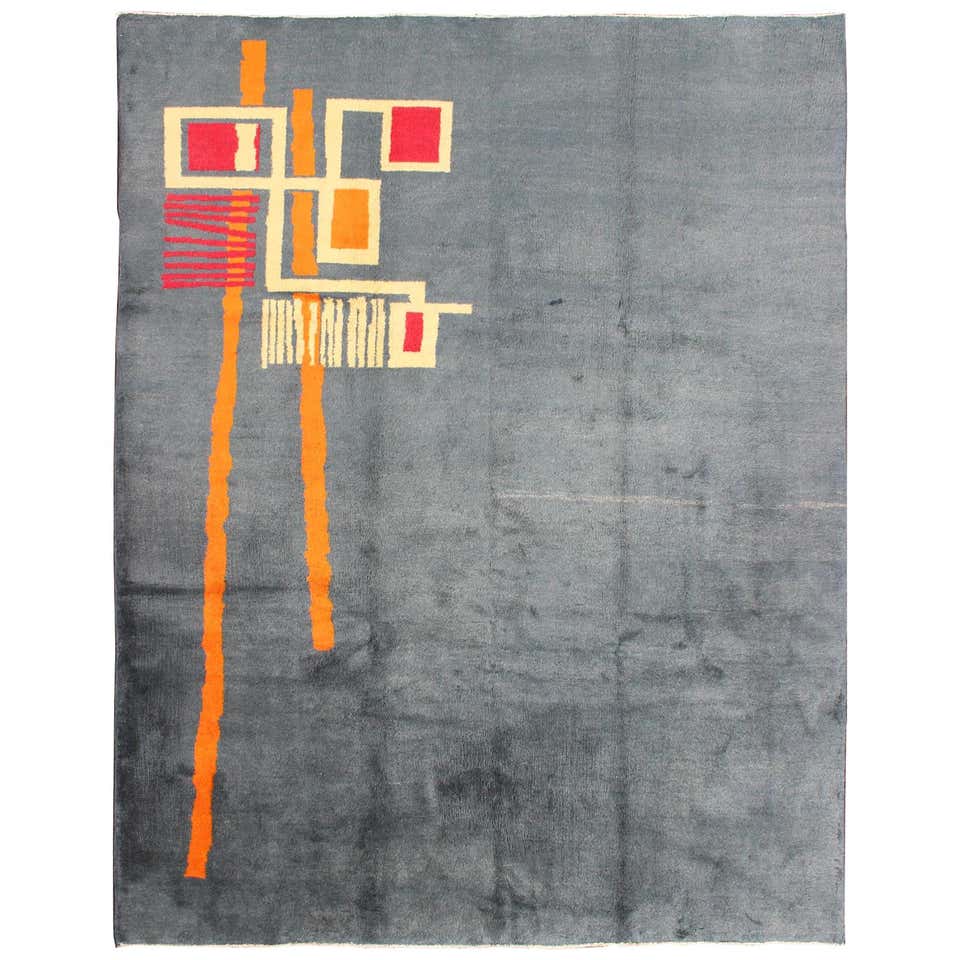 Mid-Century Modern Rug with Minimalist Design in Gray Blue Background ...