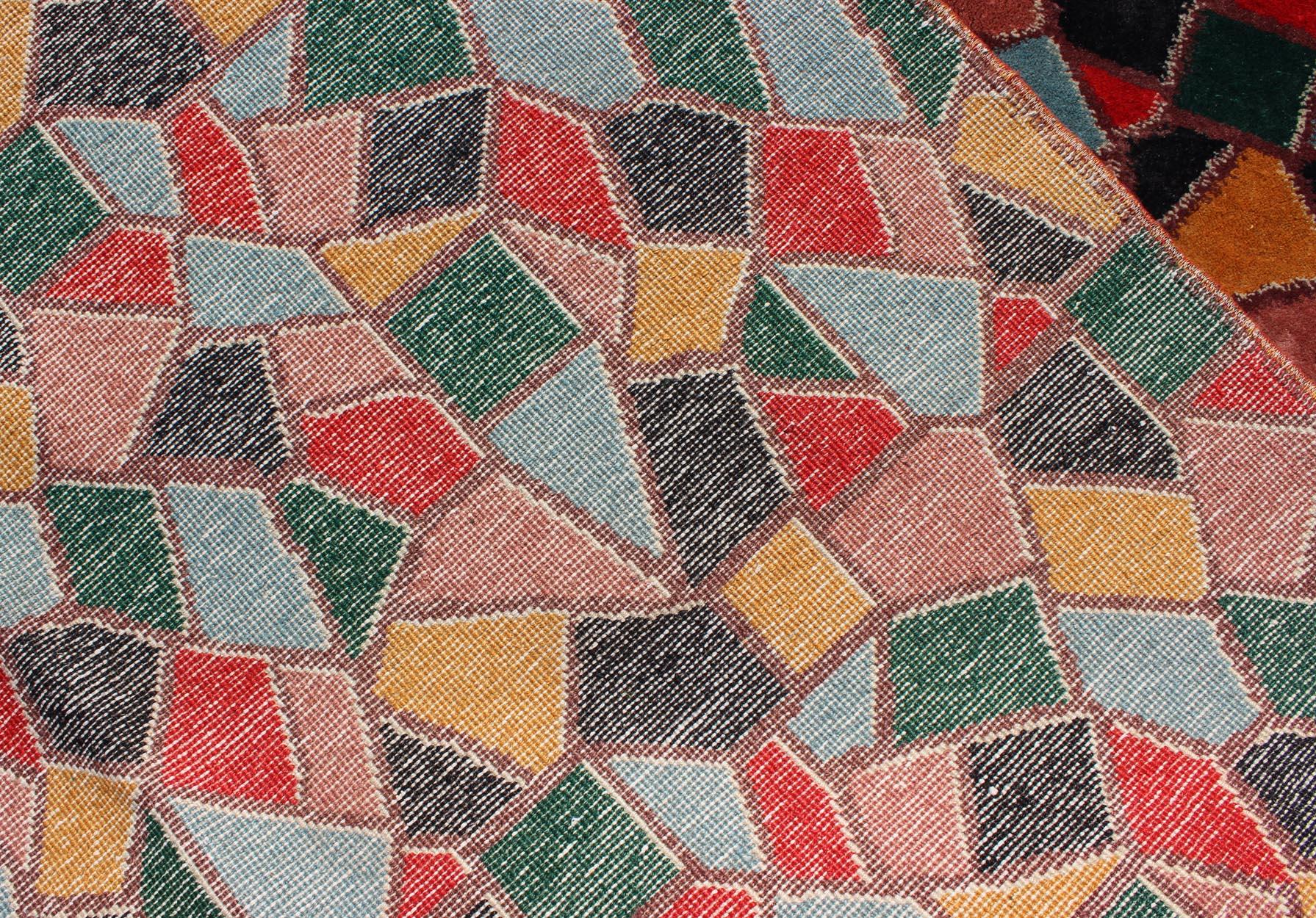 Wool Mid-Century Modern Design Rug inspired by Stained glass & Unique Complexion  For Sale