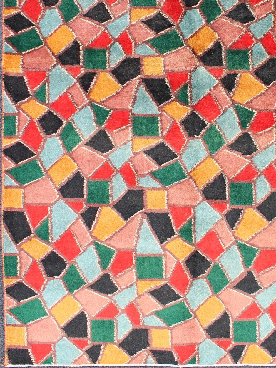 Mid-Century Modern Design Teppich inspiriert von Glasmalerei & einzigartiger Tönung 

Maße: 4' x 6'8.

 Mid-Century Modern Design Teppich inspiriert von Glasmalerei Design. Mid-Century Modern Design-Teppich mit Glasmalerei-Design. Keivan Woven Arts,