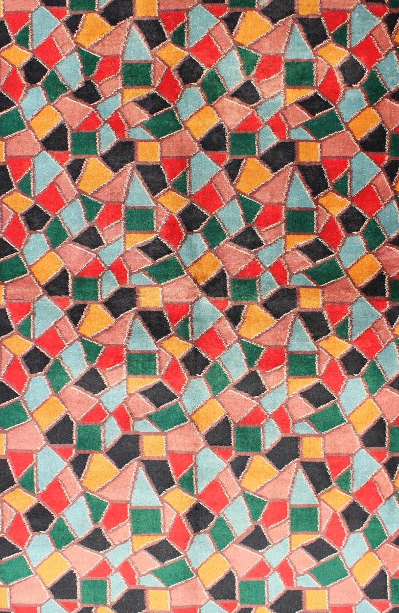 Moderner Teppich aus der Mitte des Jahrhunderts, inspiriert von Buntglas und einzigartiger Komplexität  (Moderne der Mitte des Jahrhunderts) im Angebot