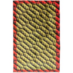 Retro Mid-Century Modern Rug with Vivid Contemporary Pattern in Green, Red & Charcoal