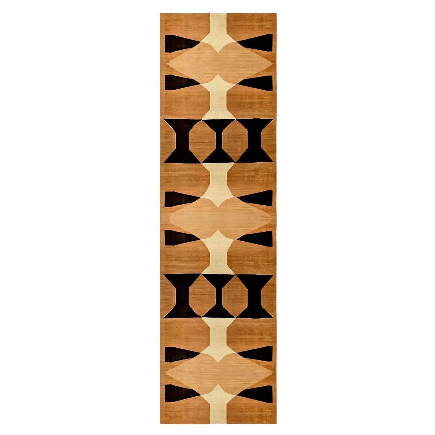 Traves de Mesa Moderno de Mediados de Siglo Diseño Geométrico Étnico Beige Marrón, Mostaza, Negro