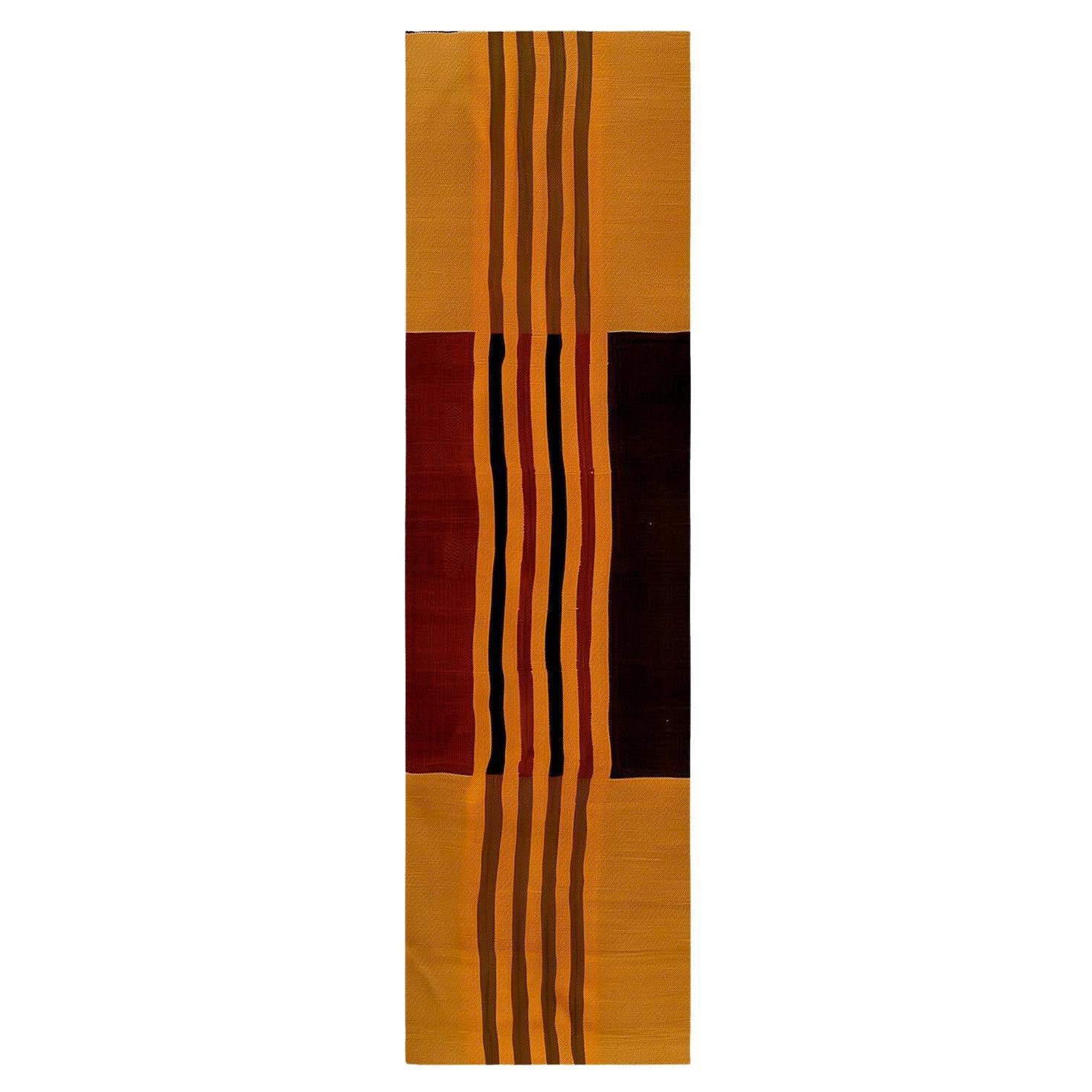 Corredor Moderno de Mediados de Siglo Patrón de Rayas Rojo, Marrón, Naranja, Amarillo, Negro