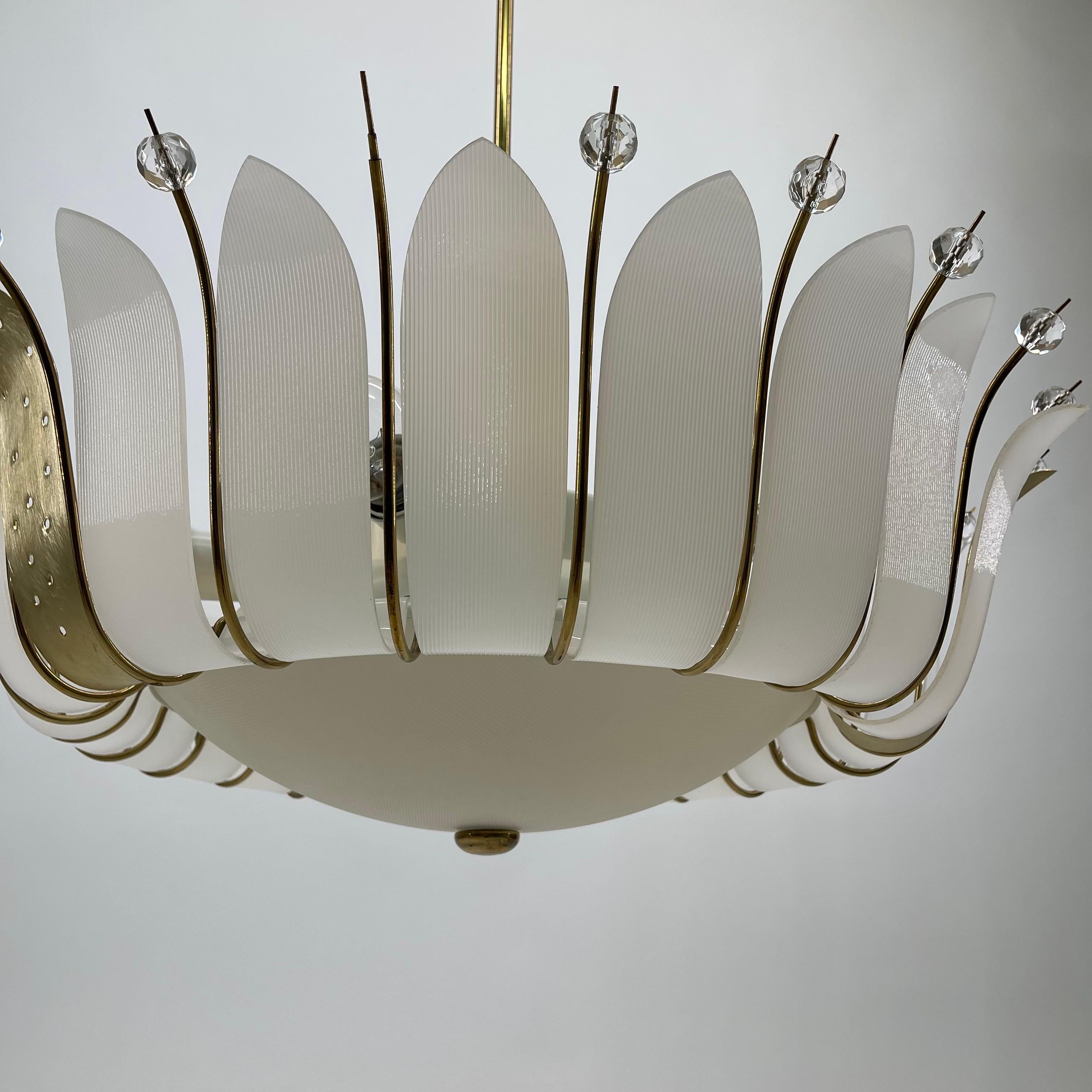 Mid Century Modern Rupert Nikoll Large Lucite Brass Chandelier, Austria 1950s 4