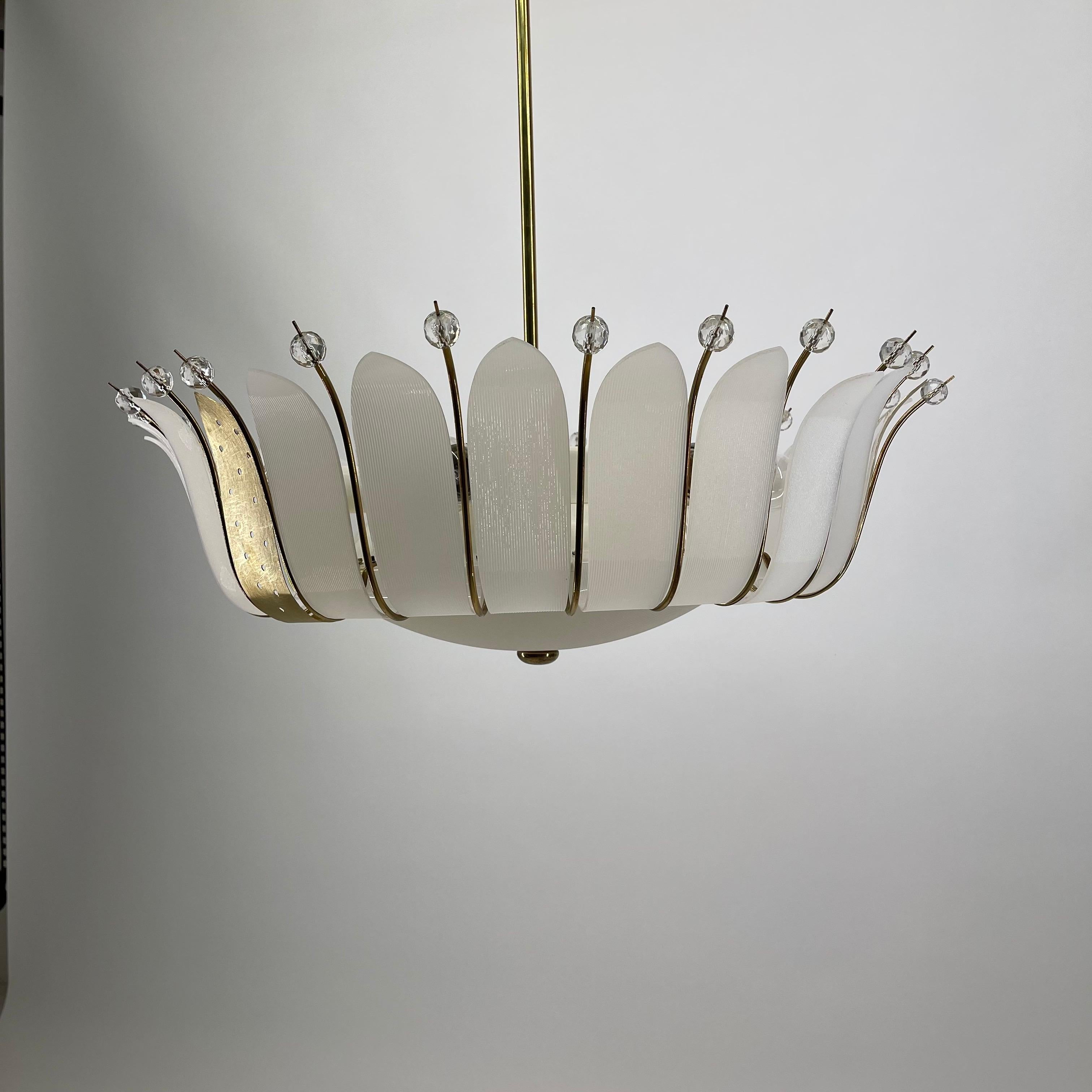 Austrian Mid Century Modern Rupert Nikoll Large Lucite Brass Chandelier, Austria 1950s