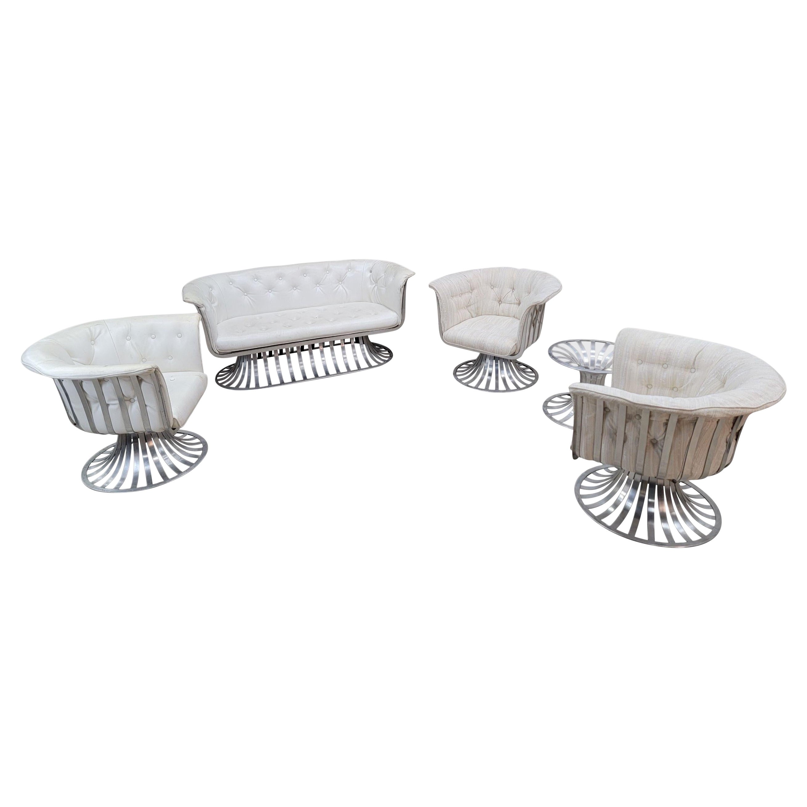 Mid Century Modern Russel Woodard Extruded Aluminum 5 Piece Parlor Set en venta