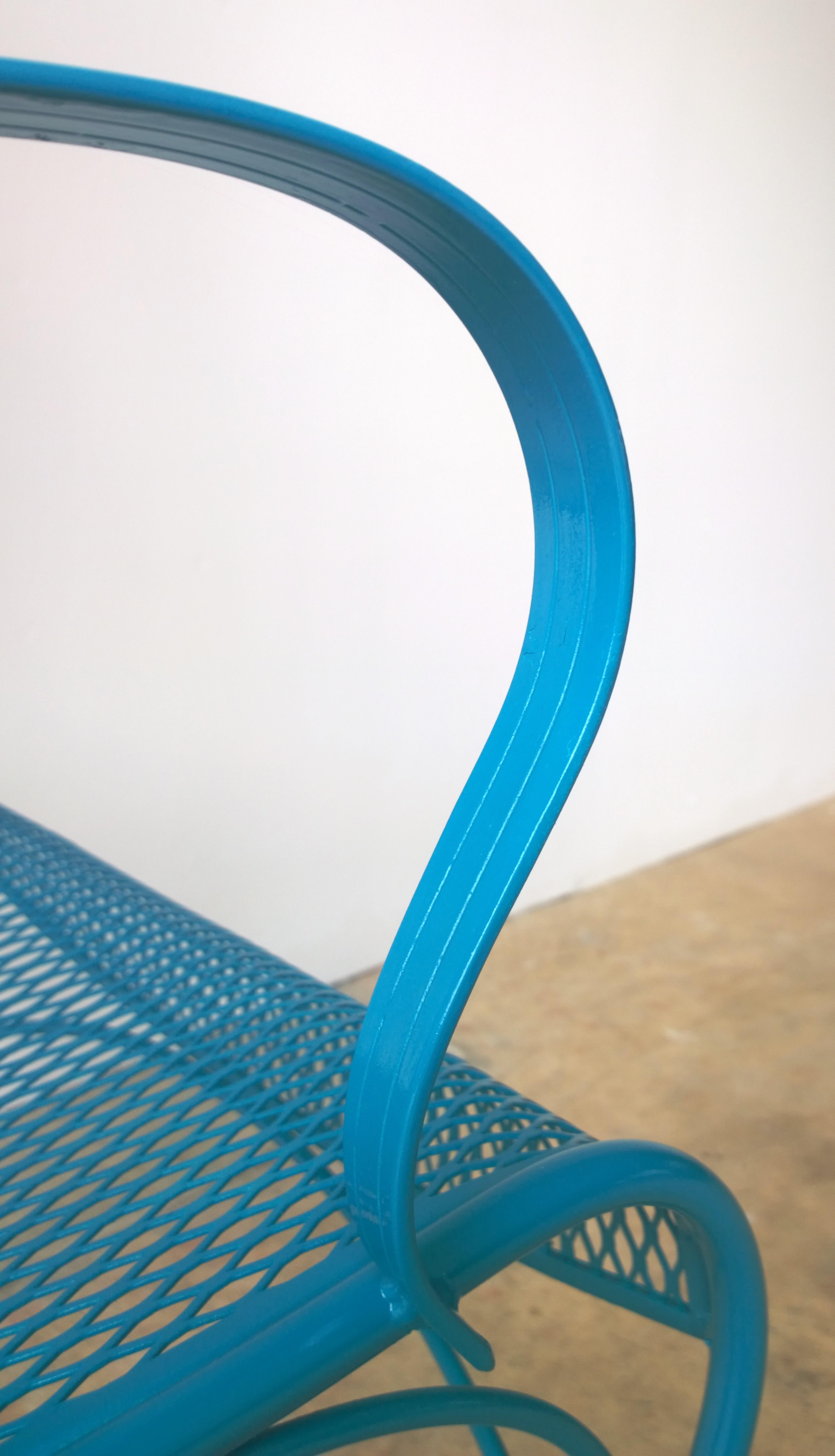R. Woodard Newly Enameled Lagoon Blue Wrought Iron Patio /Garden Canopy Armchair For Sale 8