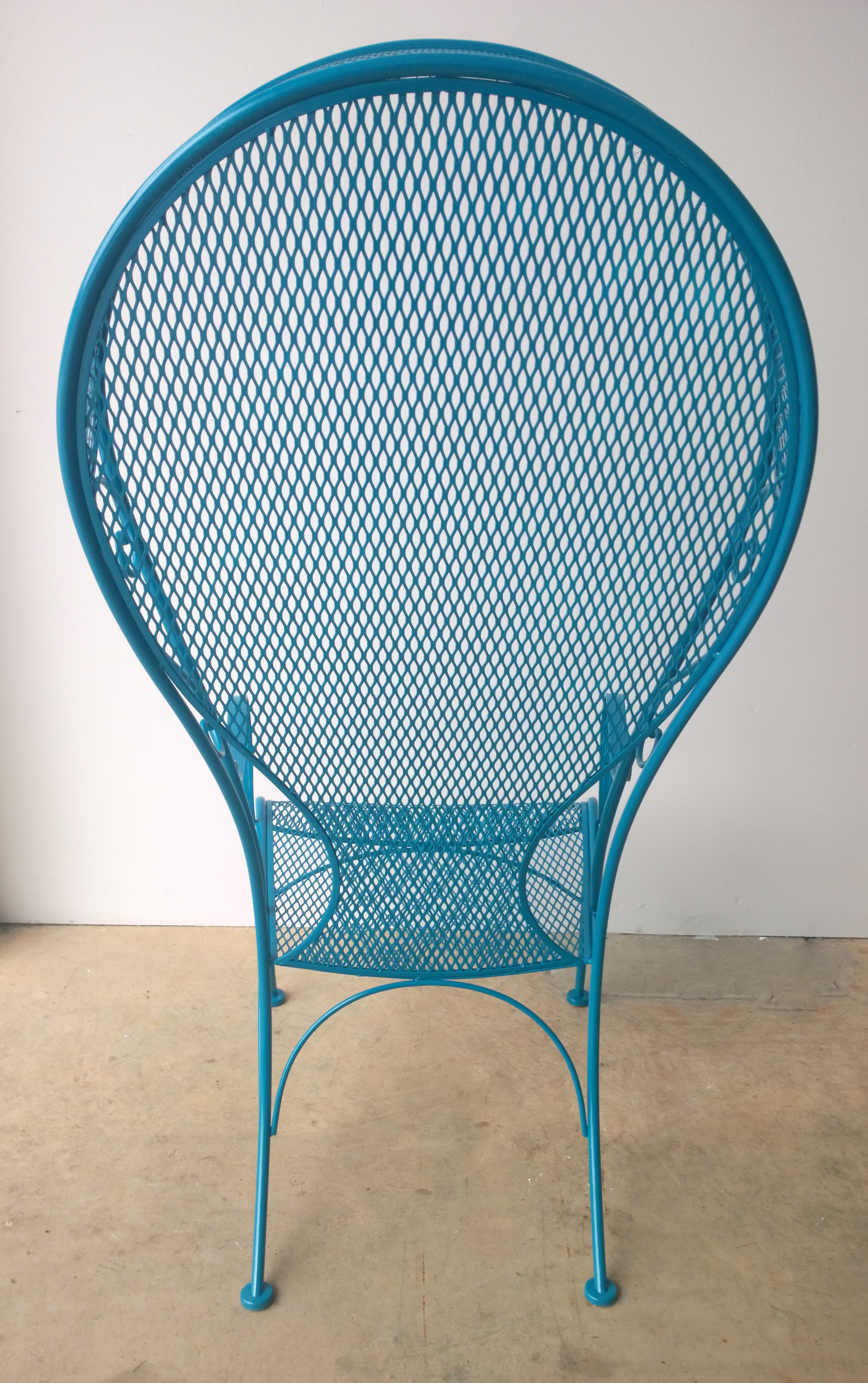 R. Woodard Newly Enameled Lagoon Blue Wrought Iron Patio /Garden Canopy Armchair For Sale 1