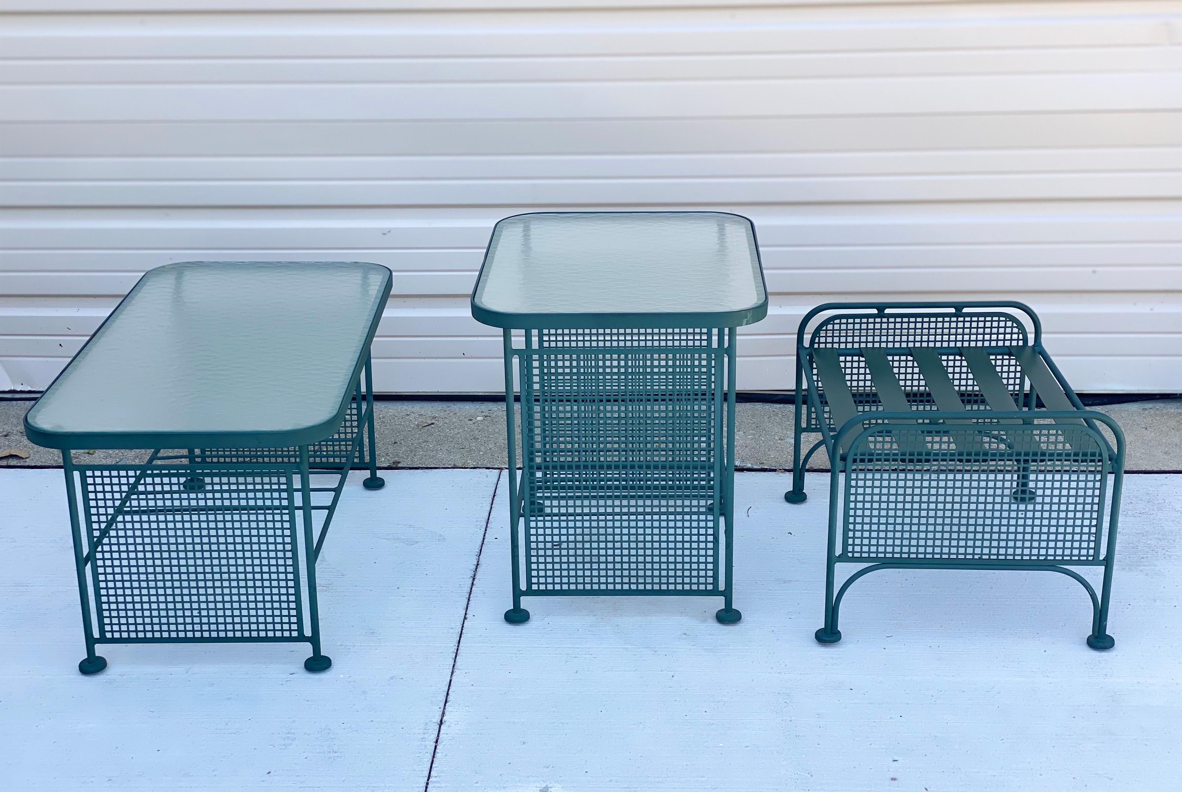 Mid-Century Modern Russell Woodard Outdoor Green Patio Glider Set, a Set of 6 1