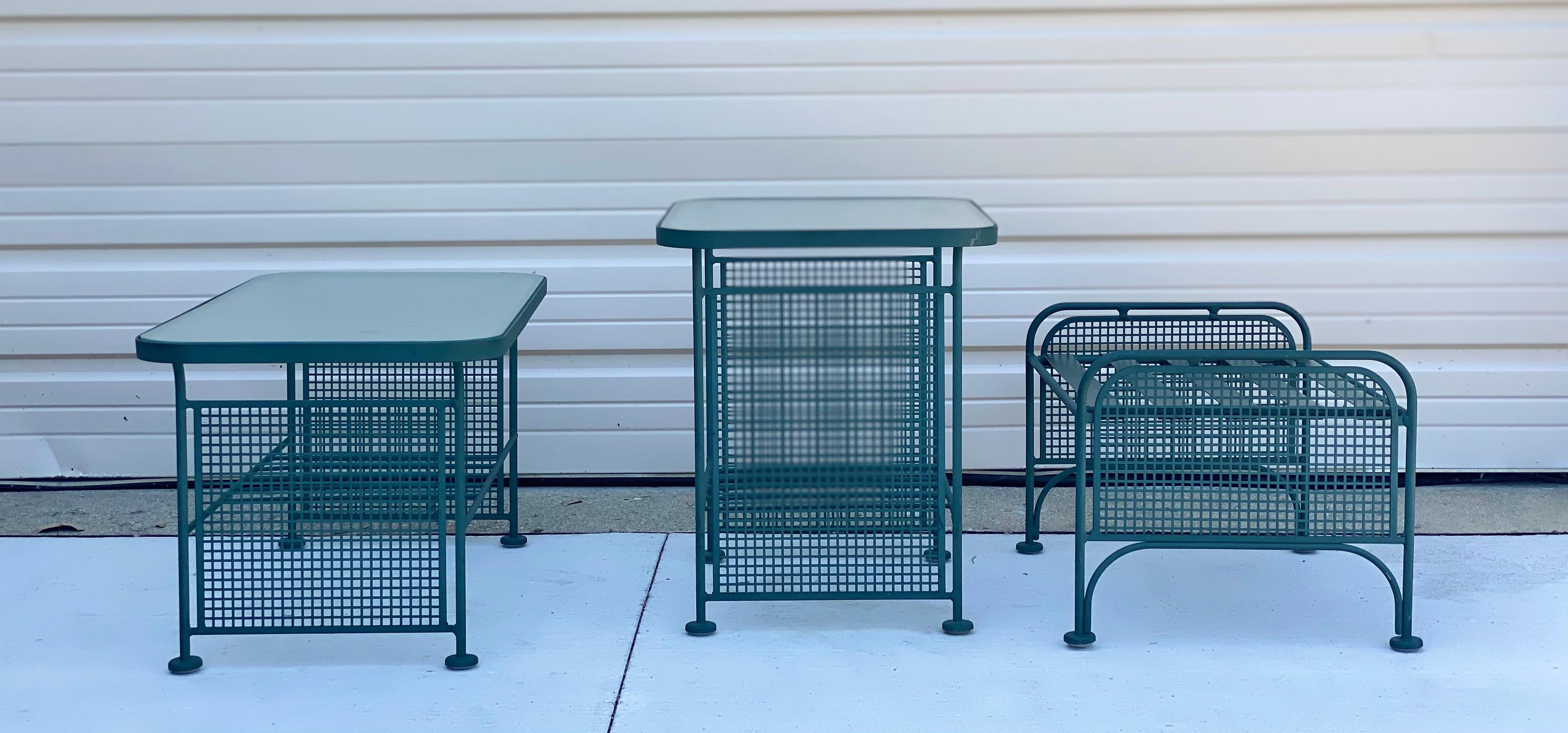 Mid-Century Modern Russell Woodard Outdoor Green Patio Glider Set, a Set of 6 2
